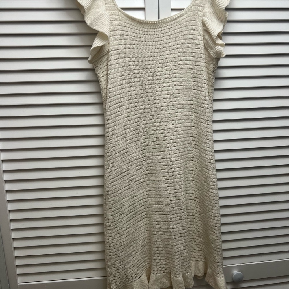 Anthropologie ruffled pointelle knit mini dress with square neck size small - Picture 7 of 8